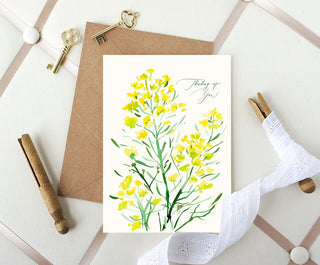 "Thinking of You" Yellow Mustard Flower Card from Jean Choe Art & Design - Other Baby