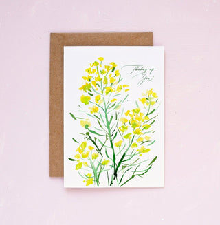 "Thinking of You" Yellow Mustard Flower Card from Jean Choe Art & Design - Other Baby