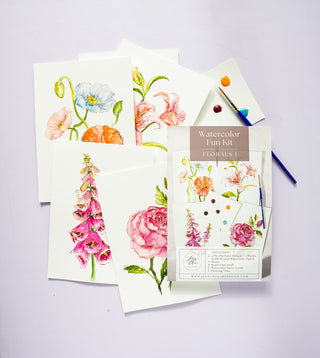 Watercolor Fun Kit: Florals 1, All - In - One Kit with Outlined Pages from Jean Choe Art & Design - Kits