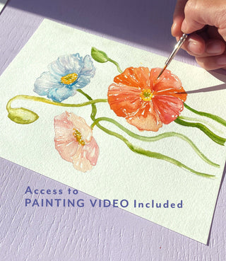 Watercolor Fun Kit: Florals 1, All - In - One Kit with Outlined Pages from Jean Choe Art & Design - Kits