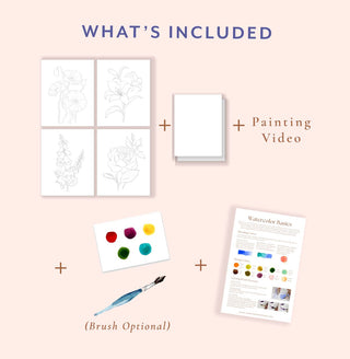 Watercolor Fun Kit: Florals 1, All - In - One Kit with Outlined Pages from Jean Choe Art & Design - Kits