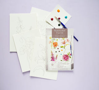 Watercolor Fun Kit: Florals 1, All - In - One Kit with Outlined Pages from Jean Choe Art & Design - Kits
