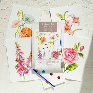 Watercolor Fun Kit: Florals 1, All - In - One Kit with Outlined Pages from Jean Choe Art & Design - Kits