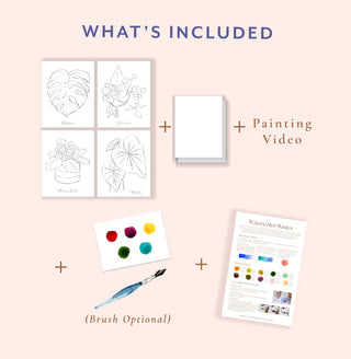 Watercolor Fun Kit: Houseplants – DIY Art Set with Pre - Outlined Pages from Jean Choe Art & Design - Kits