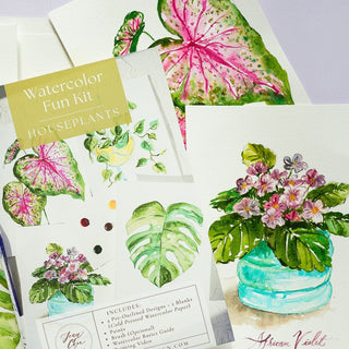 Watercolor Fun Kit: Houseplants – DIY Art Set with Pre - Outlined Pages from Jean Choe Art & Design - Kits