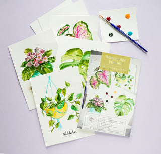 Watercolor Fun Kit: Houseplants – DIY Art Set with Pre - Outlined Pages from Jean Choe Art & Design - Kits