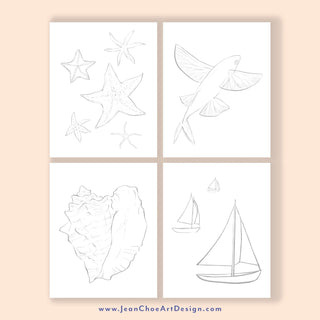 Watercolor Fun Kit: Seashores – Pre - Outlined Sea Life & Sailboats from Jean Choe Art & Design - Kits