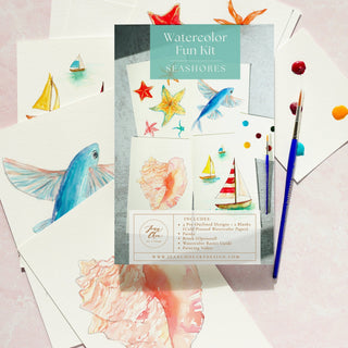 Watercolor Fun Kit: Seashores – Pre - Outlined Sea Life & Sailboats from Jean Choe Art & Design - Kits