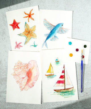 Watercolor Fun Kit: Seashores – Pre - Outlined Sea Life & Sailboats from Jean Choe Art & Design - Kits