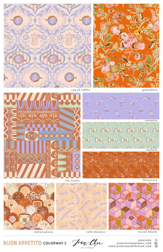 Pattern design collection of whimsical and bold repeat patterns inspired by Italian food cuisine