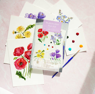 Watercolor Painting Kit:Wildflowers. DIY Watercolor Set with Outlined Pages from Jean Choe Art & Design - Kits