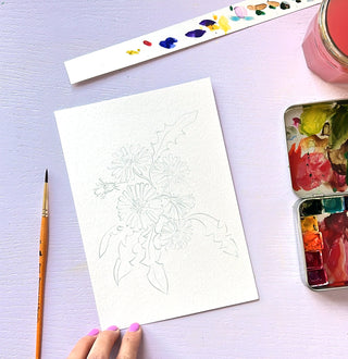 Watercolor Painting Kit:Wildflowers. DIY Watercolor Set with Outlined Pages from Jean Choe Art & Design - Kits