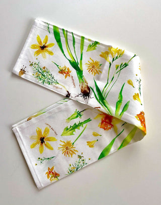 Yellow Botanical Tea Towel: Sunny Cotton Tea Towel for Kitchen from Jean Choe Art & Design - Kitchen & Tea Towels
