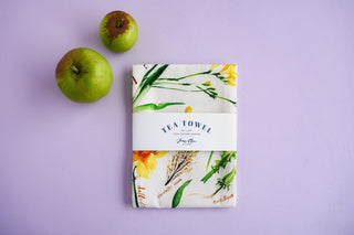 Yellow Botanical Tea Towel: Sunny Cotton Tea Towel for Kitchen from Jean Choe Art & Design - Kitchen & Tea Towels