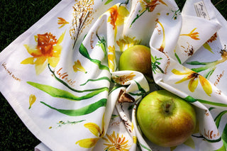 Yellow Botanical Tea Towel: Sunny Cotton Tea Towel for Kitchen from Jean Choe Art & Design - Kitchen & Tea Towels
