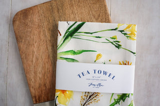 Yellow Botanical Tea Towel: Sunny Cotton Tea Towel for Kitchen from Jean Choe Art & Design - Kitchen & Tea Towels